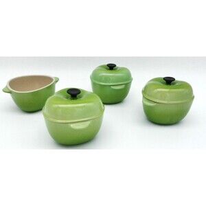 Le Creuset Mini Cocotte Casserole Apple Green Apple Shape No Box Set of 4